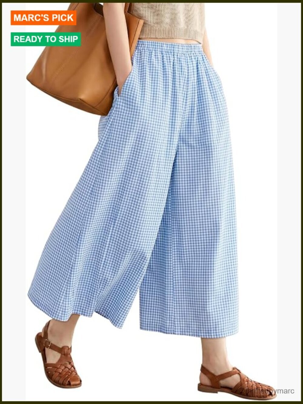 Women's Wide Leg Capri Pants Elastic Waist Gaucho Culottes with Pockets Flowy